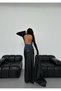 Double Textured Denim Leather Mix Maxi Skirt - Leather Skirt with Denim Detail at the Waist - 3