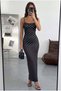 Women's Polka Dot Strap Long Dress Stretchy Diving Fabric Maxi Dress - 4
