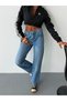 Women's High Waist Straight Fit Straight Cut Denim Trousers - 4