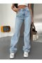 Women's Asymmetrical Waist Wide Leg Jeans - 100% Cotton Denim Ripped Trousers