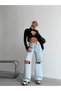 Women's Wide Leg Jean Pants with Waist Window - High Waist Wide Leg Denim with Pocket Detail - 6