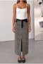 Leopard Pattern Contrast Panel Slit Maxi Denim Skirt
