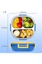 3-Compartment Stainless Steel Kids Bento Box with Folding Spoon and 550ml Kettle,Leak-Proof Lunch Box,Blue - 3