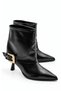 Janet Women's Black Leather Gold Buckle Pointed Toe Goblet Heeled Ankle Length Short Boots 7 cm Heel - 3