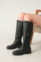 Black Women's Riding Boots with Flat Thick Soles and Buckles - 2