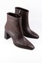 Block Heeled Leather Women's Short Boots - 5