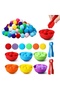 68pcs set Children Counting and Sorting Toys Set Pom poms Rainbow Colors Plastic Bowls Tweezers Fine - 4