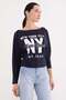 New York City Printed Boat Neck Bat Sleeve Blouse