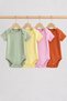 4-Piece Short Sleeve Baby Bodysuit Set 100% Cotton Ribbed Envelope Collar Snap Fastener Bodysuit – Green, Yellow, Pink, Brick - 5