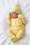 5 Piece Hospital Discharge Set Double-Breasted Top and Bottom Gloves Hat and Apron Set Organic 100% Cotton Yellow