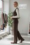 Brown V-Neck Sleeveless Striped Elastic Waist Oversized Knitwear Vest Pants Set 55-110 55-55 - 4