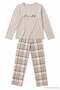 Women's Plaid Patterned Long Sleeve Pajama Set Ecru 100% Cotton - 5
