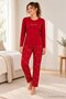 Women's Lovely Patterned Long Sleeve Pajama Set Red 100% Cotton - 2