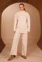 Women's Half Turtleneck Light Glittered 2-Piece Hijab Knitwear Set 8404 Ecru - Premium Series - 7