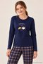 Women's Plaid Patterned Long Sleeve Pajama Set Navy Blue %100 Cotton - 3