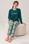 Women's Plaid Patterned Lycra Thermal Long Sleeve Pajama Set Petrol