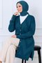 Patterned Long Mercerized Cardigan N3193 Petrol - 3