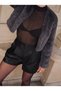 Women's High Waist Fleece Lined Warm Black Leather Shorts for Winter - 4