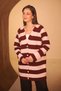 Women's V-Neck Buttoned Transverse Striped Jazz Yarn Knitwear Cardigan 8432 Claret Red - 3