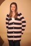 Women's V-Neck Buttoned Transverse Striped Jazz Yarn Knitwear Cardigan 8432 Navy Blue - 2