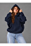 Unisex Basic Sweatshirt Kapüşonlu Üst Lacivert - 5
