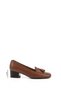 Tan Antique Gön Genuine Leather Blunt Toe Short Thick Heeled Tassel Women's Shoes 13313 - 2