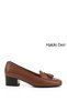 Tan Antique Gön Genuine Leather Blunt Toe Short Thick Heeled Tassel Women's Shoes 13313