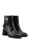 Women's Black Zippered Thick Heeled Boots - 5