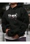 Unisex Black Oversized Hooded 100% Cotton 3 Thread B Printed Hoodie Wide Size