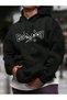 Unisex Black Oversized Hooded 100% Cotton 3 Thread B Printed Hoodie Wide Size