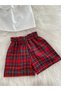 Baby Girl White Blouse & Red Plaid Patterned Shorts Set - 4