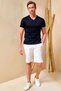 Mercuni Navy Blue 100% Cotton V-Neck Basic T-Shirt - 4