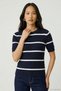 Cecilia Navy Blue 100% Cotton Striped Knit Sweater