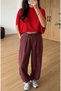 Women's Red Plaid Elastic Cuffed Trousers - 3