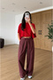 Women's Red Plaid Elastic Cuffed Trousers - 6