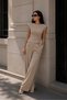 Women's Milk Coffee Asymmetrical Volan Detailed Blouse Wide Leg Pants 2-Piece Set - 5
