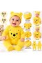 100% Cotton Baby Bodysuit Set Yellow Teddy Bear Patterned 2 Piece Long Sleeve Jumpsuit with Hat Newborn 0-3 Months 3-6 Months - 2