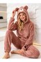 Teddy Bear Themed Hooded Mink Light Brown Welsoft Plush Soft Unisex Pajama Set - 4