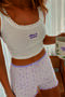 Strappy Ruffle Detailed Chest Embroidered Viscose Undershirt Checkered Heart Patterned Milan Shorts Women's Pajama Set