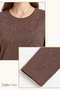 Women's Milk Coffee Color Winter Peony Pattern Collar and Sleeves Embroidered, Stoned Clover Fabric Mother Combed Cotton Blouse - 3