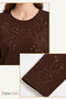Women's Brown Winter Peony Pattern Collar and Sleeve Embroidered, Stoned Clover Fabric Mother Combed Cotton Blouse - 3