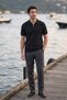 Men's Striped Relax Fit Knitwear Black Polo Neck T-Shirt