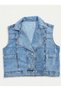 Women's Light Blue Wide Collar Oversize Denim Jeans Vest - 6