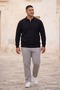 Men's Plus Size Basic Black Zippered Sweatshirt - 3