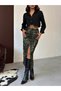Sequin Velvet Long Skirt - Khaki |   F2053 - Khaki - 3