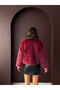 Burgundy Short Jacket with Fur Detail - Burgundy - 4