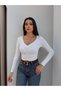 Gathered Front V-Neck Long Sleeve Blouse - 4