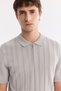 Men's Gray Polo Collar Zippered Rayon Regular Fit Knitwear T-Shirt A61Y5018 - 2