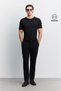 Men's Black Side Elasticated Ribbed Elastane Slim Fit Trousers A62Y3080