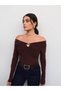 Draped Blouse with Open Shoulder Accessories E.H Collection - 2
